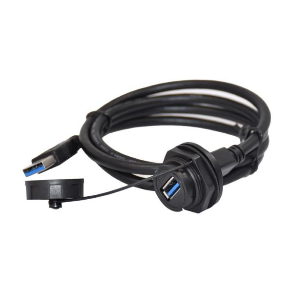1.5A Waterproof Panel Mount Connector IP67 USB2.0 Male To Female Cable Assembly