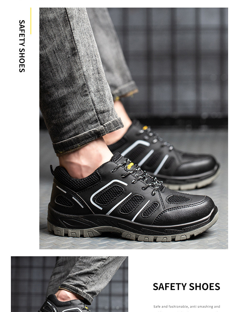 PU Sole Kevlar Mid Sole Anti-stab Steel Toe Work Shoes For Anti-smash Protection