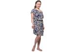 Printing Crinkled Ladies Satin Pyjamas Short Dress With Smocked At Shoulder