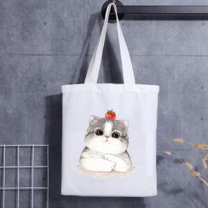 China Custom Dog Gift Bag Cat Face Blank Shoulder Canvas Tote Bag With Logo Handbag factory
