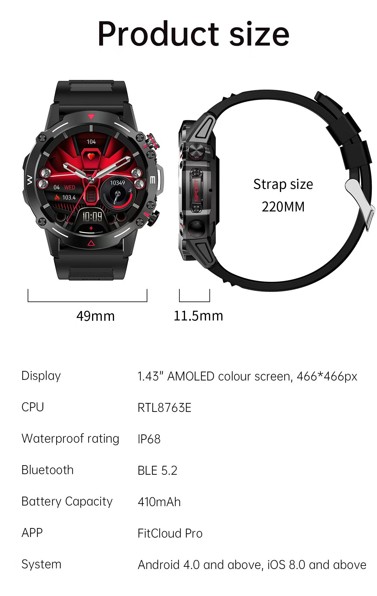HK87 Smart Watch AMOLED Screen Outdoor BT Call Smart Watch With Sports Mode