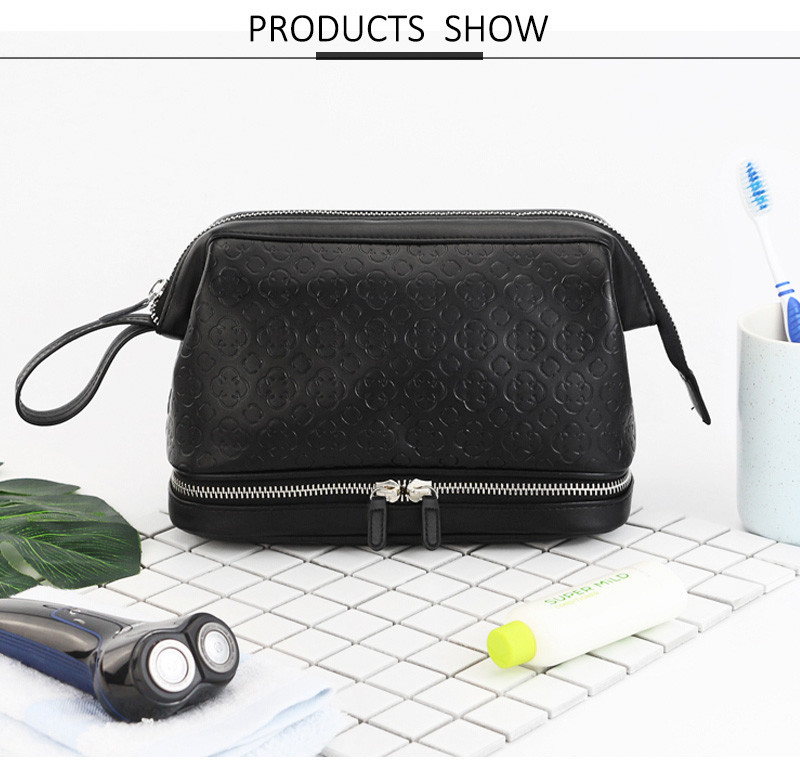 Travel Portable PU Leather Makeup Cosmetic Bag with Double Zipper