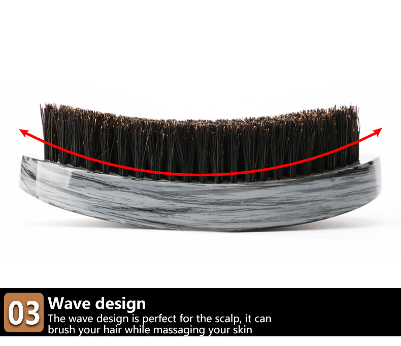 Grey Woodgrain 360 Wave Brush Soft Boar Bristle With Curved Beech Wooden Handle