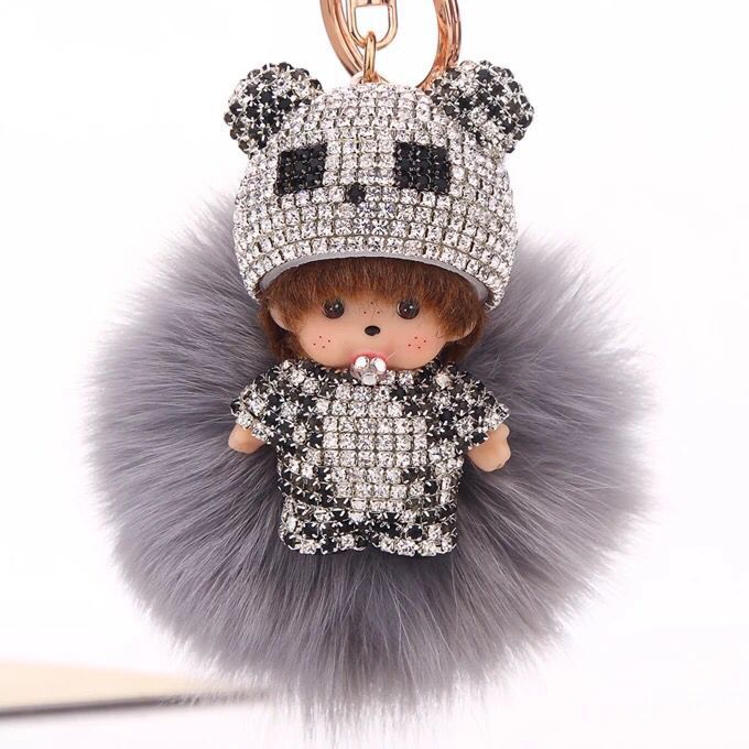 Creative Diamond Monchi Hairball Keychain Pendant Doll Machine Toy for Car Accessories