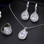 Hot selling Womens Luxury Wedding Flower CZ Zircon jewelry Set Fashion Waterdrop