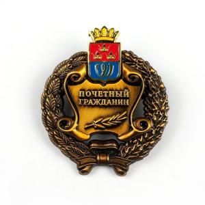 China Autique Metal Custom Brass Badges With Safety Pin Spin casting / Printing Process factory