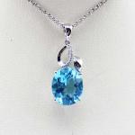 925 Silver 9mmx11mm Oval Blue Topaz Cubic Zirconia Pendant (PSJ0429)