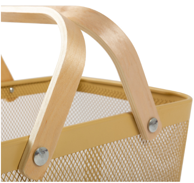 Rectangular Rustproof 750g Metal Wire Fruit Basket With Wood Handle