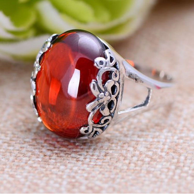 Thai Sterling Silver Ring with Red Cubic Zirconia Vintage Style Women Ring (XH051015W)