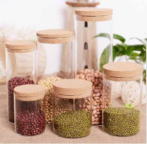 China Glass Jars with cork stopper,food grade glass factory