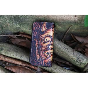 Buddha Demon Handmade Vegetable Tanned Cowhide Carved Japanese Wallet Genuine