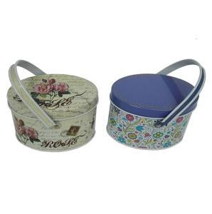 China Flower Print Small Tin Containers For Candy Packaging / Tinplate Handle Tin Boxes factory
