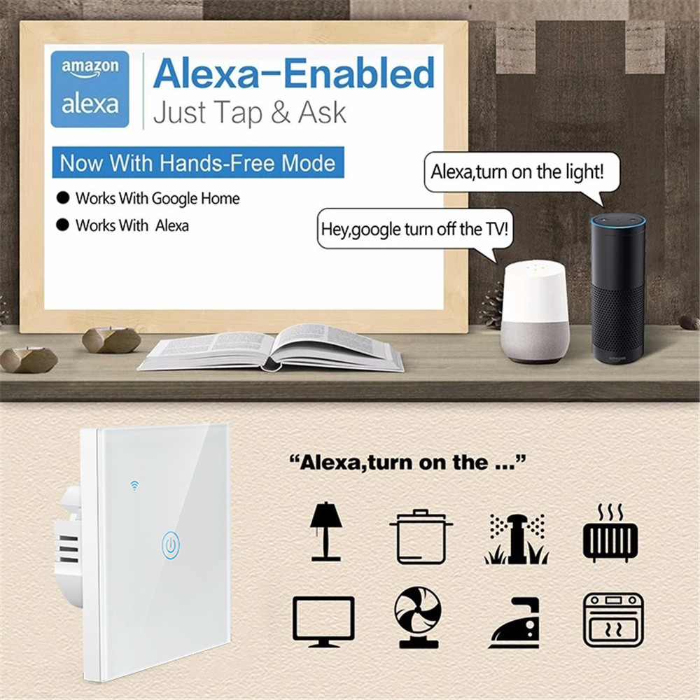 White 10A Wifi Wall Touch Switch 1 Gang Smart Light Switch With Remote Control