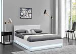 White Leather Gas Lift Storage Double Bed Modern Fabric Upholstered With LED