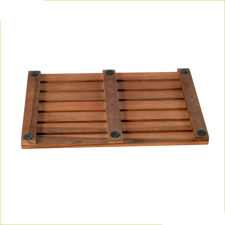 China Household Rectangle Brown 53cm Length Teak Wood Bath Mat factory