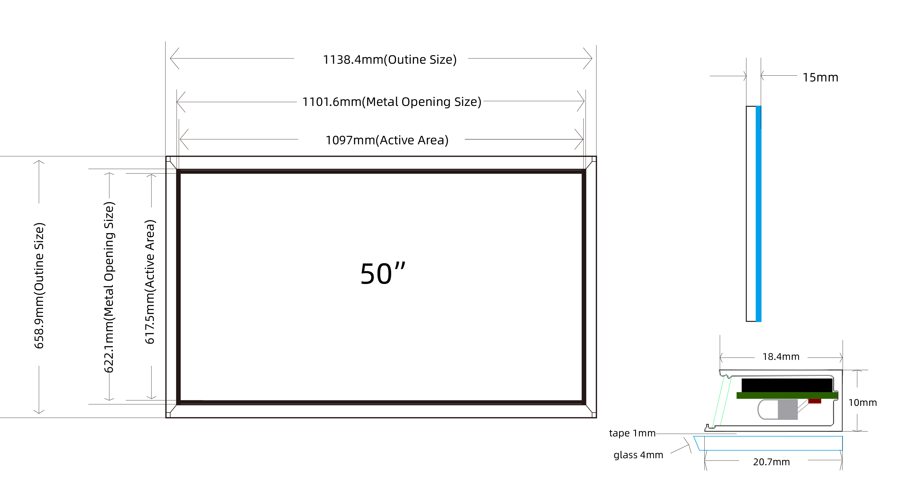 Multi Touch IR Touch Bezel Frame 50 Inch 20 Points 16:10 Ratio
