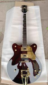 China Manufacturer custom made hot semi hollow jazz electric guitar gold hardware in Wine Brown color Free Shipping factory
