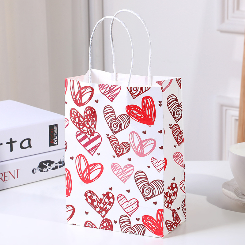 Valentine's Day Red Color Cmyk Gift Shopping Kraft Paper Bag Customized Custom Order