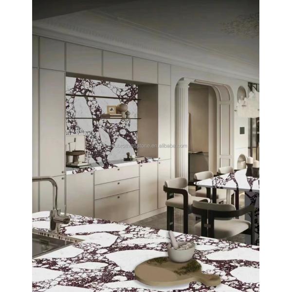 Modern Calacatta Viola White Marble with Purple Vein Slabs Elevate Your Dining Room Table Set Kitchen Countertop Bathroom Staircases