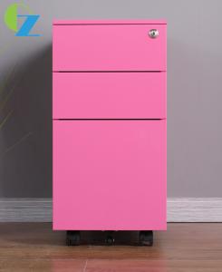 China Office Equipment Pink Steel Mobile Pedestal 3 Drawer Cabinet Documents Storage factory