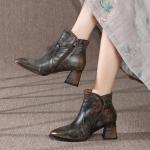 HZM034 Ethnic Style Retro Women'S Boots Autumn And Winter New Leather Women'S