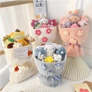 China 30x48cm Woolen Exquisite Cartoon Kuromi Plush Doll Bouquet Small Fragrance Style Qixi Teacher's Day Small Doll Gift Handbag Set factory