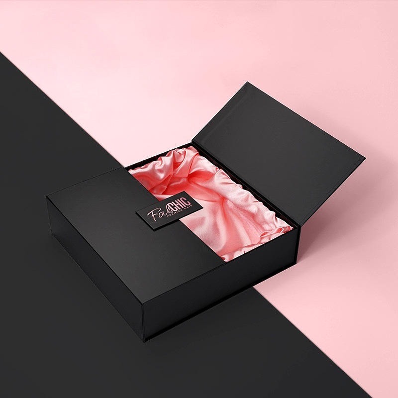 Luxury Custom Logo Double Door Magnetic Paper Hair Extension Custom Wig Packaging Boxes With Satin
