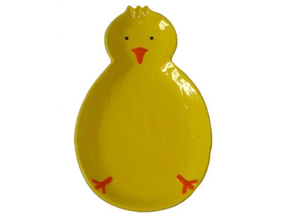 High Press Casted Ceramic Serving Platter Hand Painted Chick Shaped Strong