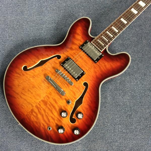 Double F holes jazz electric guitar,Rosewood Fingerboard,burst color Quilte