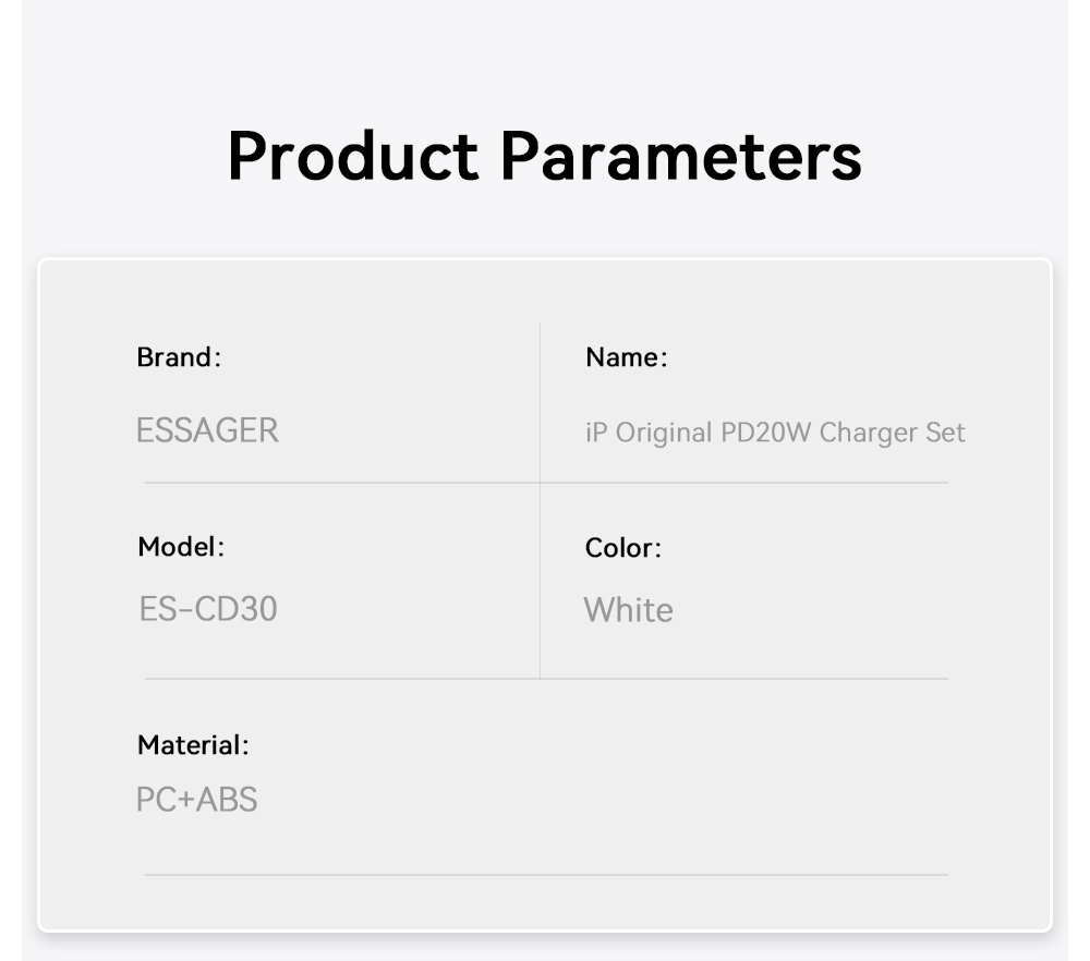 ESSAGER ES-CD30 Original Iphone Charger And Cable PD 20W USB C