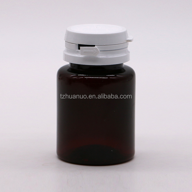 Custom Color 50ml Amber PET Pill Capsule Fish Oil Bottle with Tear-off Cap/ Screw Cap