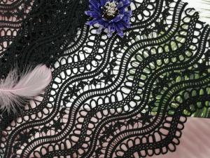 China Black 100% Polyester Chemical Crochet Lace Fabric Heavy Embroidery on sale