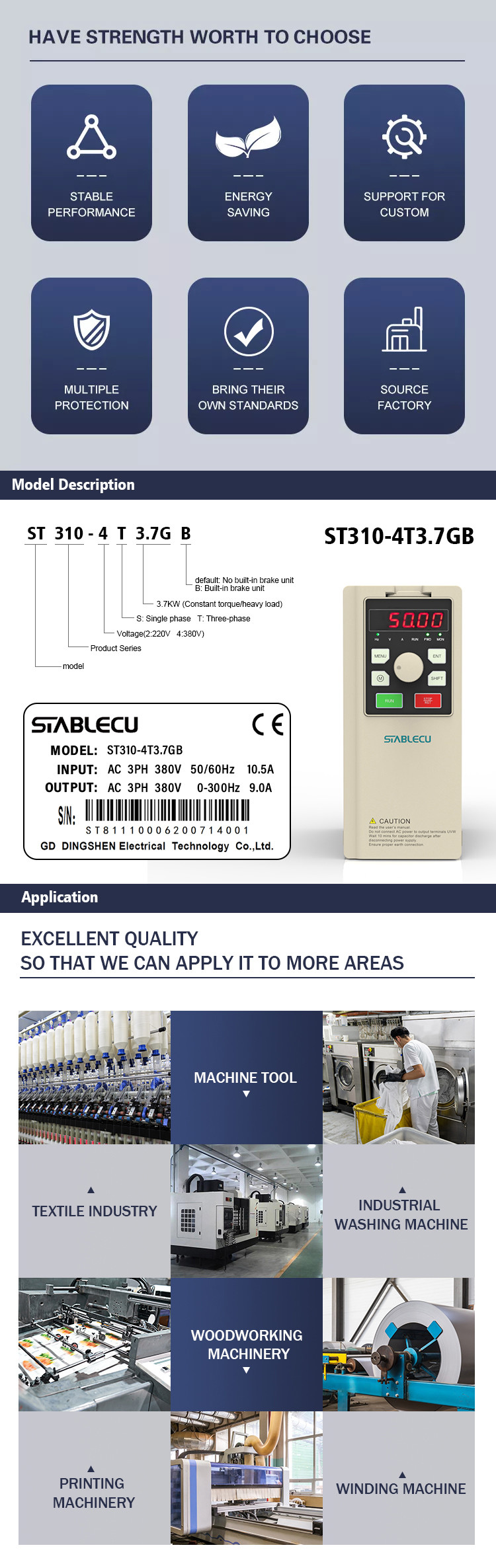 380V 3.7KW AC Motor Variable Frequency Drive For 3 Phase Mchine