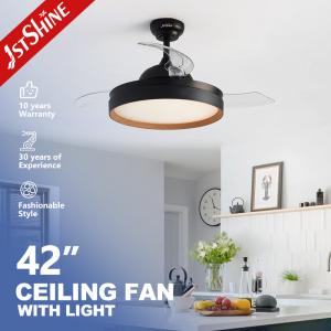 China Flush Mounted Retractable Ceiling Fan With Light 3 Color Dimmable LED Light factory