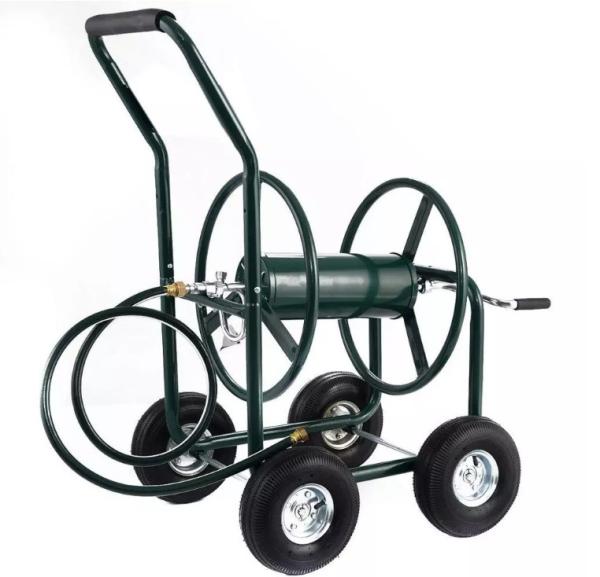 Heavy Duty Four-Wheel Steel Metal Garden Hose Reel Cart Perfect for Shopping and
