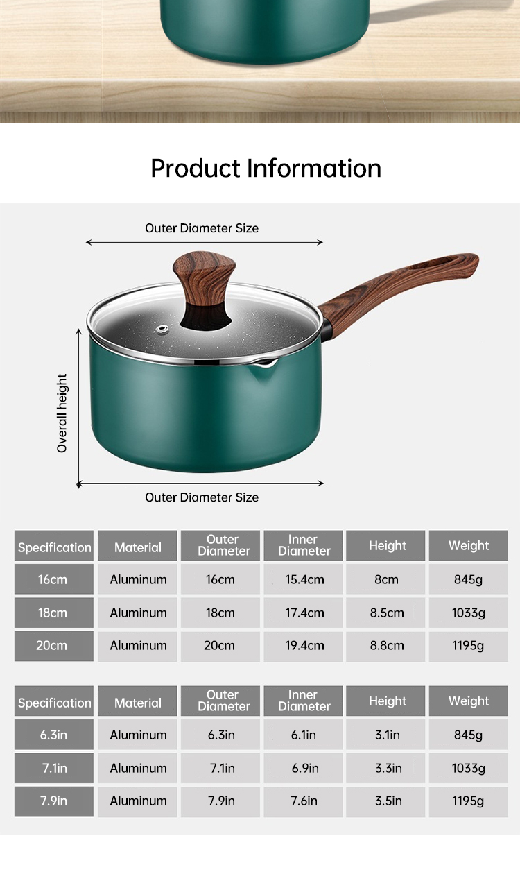 Two Color Choices Cookware Glass Cover Aluminum Non Stick Sauce Pan With Handle