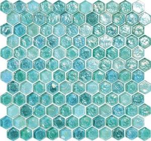 China Green blue water waving glass mosaic tile hexagon for your garden factory