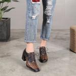 S160 2020 autumn and winter new square head lace high heel women's shoes retro