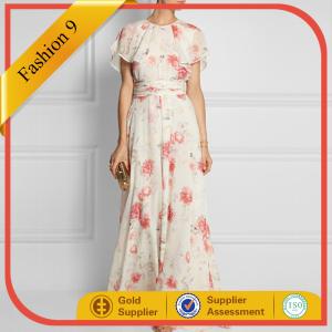 China Women Floral print chiffon georgette gown evening dress factory