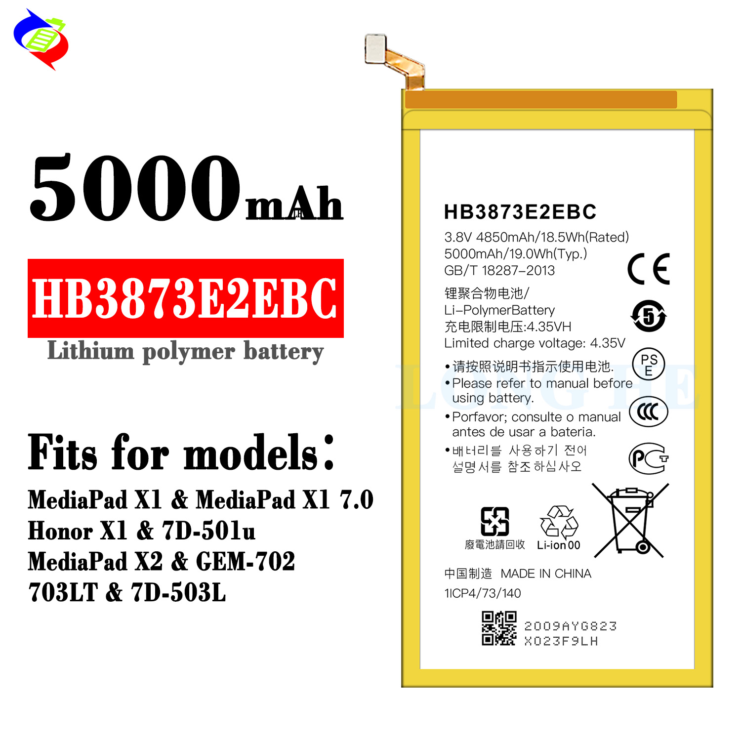 HB3873E2EBC Battery for Huawei Mediapad X2 Honor X1 7D-503L/7D-501U Tablet PC 5000mah