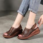 S476 Leather Handmade Velcro Casual Women'S Sandals High Heel Retro Thick Bottom
