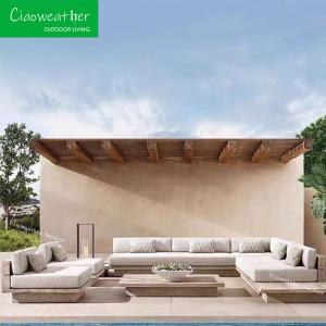 China Villa Patio Furniture Outdoor Sofa Garden Sets with Teak Frame and Waterproof Fabric Mail Packing N factory
