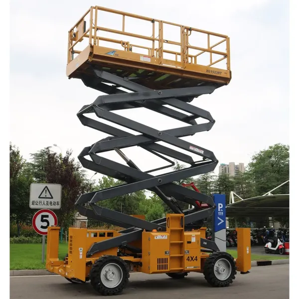 Construction Equipment 15m Diesel Rough Terrain Lifting Platform Xg1523rt Mini Hydraulic Aerial Work Platform Mobile Scissor Lift Table Platform for