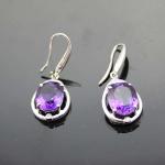 925 Sterling Silver Oval Blue Topaz Cubic Zircon Dangle Earrings (PSJ04195)