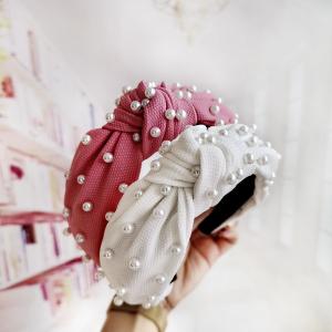 China Wholesale Korea Fashion Womens Hair Accessories Head Band solid color Women Fabric Knot Pearl Plastic Headband For Girls factory