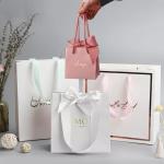Custom Printed Paper Tote Gift Bags Ribbon Handle For Boutique