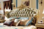 Royal Wooden Carved Design Luxury Leather Headboard King Size Bed LF-029