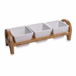 Natural Bamboo Wooden Condiment Holder Cup Holder For 3 Set Condiment Pots