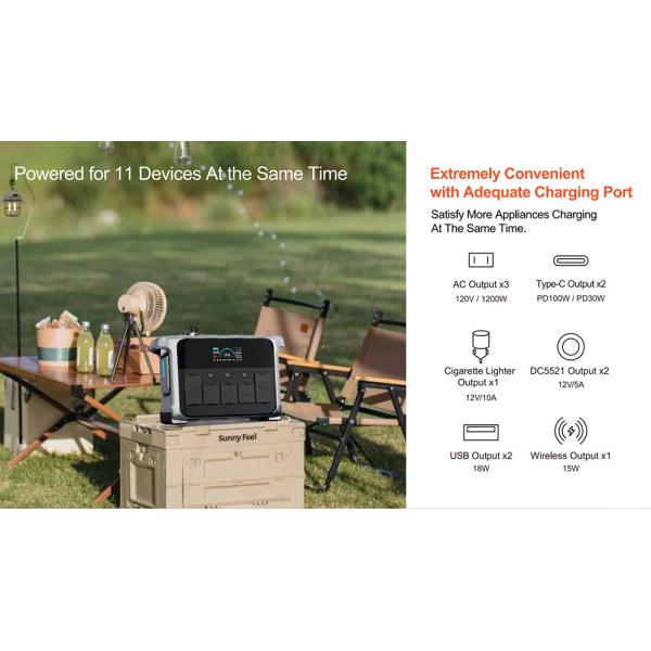 1200W Wireless Charging Portable Power Solar Generator With Lithium Iron Phosphate Batteries