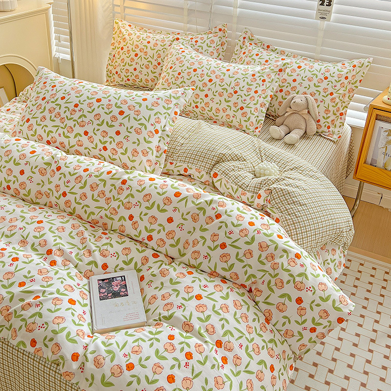 Grade A 2024 Trend Thickened Brushed Washed Cotton Bedding Four-Piece Set Sheet Wholesaler